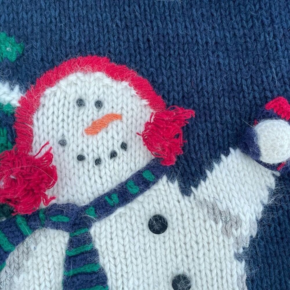 Vintage Croft & Barrow Knit by Hand Snowman Cardigan Sweater Angora M - Picture 3 of 9